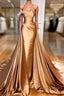Gold Satin One Shoulder Overskirt Prom Dress