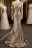 Gold Sequins Irregular Neck Pleats Prom Dress