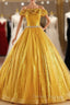 Gold Sequins Off the Shoulder Crystal Quinceanera Dress