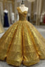 Gold Sequins One Shoulder Prom Dress