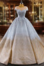 Gold Silver Ball Gown Sequins Cap Sleeve Crystal Prom Dress
