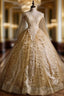 Gold Tulle Sequins Appliques Beading Quinceanera Dress