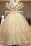Gold Tulle Sequins Appliques Quinceanera Dress