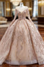 Gold Tulle Sequins Beading Long Sleeve Prom Dress