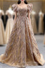 Gold Tulle Sequins Beading V-neck Prom Dress