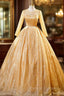 Gold Tulle Sequins Long Sleeve Quinceanera Dress