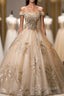 Gold Tulle Sequins Off the Shoulder Appliques Quinceanera Dress