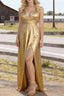 Gold V Neck Floor Length Bridesmaid Dresses Long Bridesmaid Dress With Pleated Split