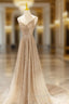 Gold V-Neck Sequins Long Prom Dress, Shiny A-Line Evening Formal Dress