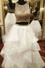 Gold White Ball Gowns Two Piece Tulle Backless Prom Dress