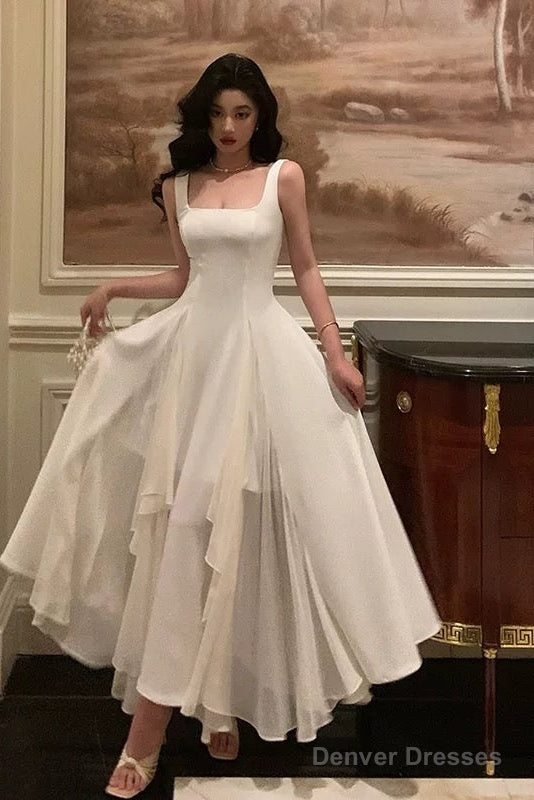 Gorgeous A Line Square Neckline Sleeveless White Date Night Dress Prom   Denver Dresses