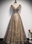Gorgeous A-line V-neckline Long Party Dress Prom Dress, Lace Evening Dress