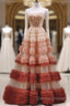 Gorgeous Balll Gown Strapless Tulle Pink Ruffles Long Evening Dress Prom Dress