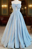 Gorgeous Balll Gown Sweetheart Blue Satin Long Evening Dress Prom Dress