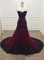 Gorgeous Black And Wine Red Mermaid Long Evening Gown Party Dress, Sweetheart Lace Formal Dress