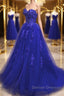 Gorgeous Blue Lace Floral Long Prom Dress, Blue Appliques Formal Evening Dress, Blue Ball Gown