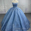 Gorgeous Blue Sleeveless Strapless Ball Gown Quinceanera Dress