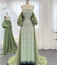 Gorgeous Green Strapless Beaded Cape Satin Train Prom Dress Evening Dress