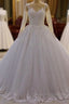 Gorgeous Long A-Line Bateau Pearl Tulle Appliques Lace Wedding Dress with Sleeves