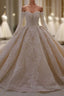 Gorgeous Long Sleeve Off the Shoulder Appliques Lace Ball Gown Wedding Dress