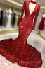 Gorgeous Mermaid Long Sleevess Deep V-neck Lace Applique Prom Dress