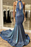 Gorgeous Navy Blue Long Mermaid V-Neck Prom Dress Spaghetti-Straps