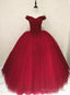 Gorgeous Red Off Shoulder Sparkle Sweet 16 Gown, Red Puffy Tulle Gown