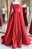 Gorgeous Red Satin Appliques Prom Dress,Formal A Line Party Evening Dress With Cape