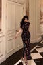Gorgeous Sheath High Neckline Black Floral Date Night Dress Long Prom Dresses Birthday Outfits