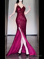 Gorgeous Sheath Spaghetti Straps Burgundy Sequin Long Evening Dress Prom Dresses Birthday Outfits
