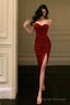 Gorgeous Sheath Spaghetti Straps Red Sleeveless Velvet Date Night Dress Prom Dresses Birthday Outfit