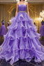 Gorgeous Strapless Layered Purple Tulle Long Prom Dress with Belt, Purple Formal Evening Dress, Purple Ball Gown