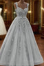 Gorgeous Sweetheart Neck Beaded Gray Floral Lace Prom Dress, Grey Floral Lace Formal Dress, Gray Evening Dress