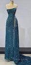 Gorgeous Teal Sheath High Slit Maxi Long Prom Dress,Evening Dress