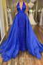 Gorgeous V Neck Mermaid Blue Sequins Long Prom Dress, Mermaid Blue Formal Dress, Blue Evening Dress