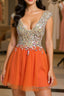 Gorgeous V Neck Open Back Orange Short Prom Homecoming Dress, Short Orange Formal Evening Dress