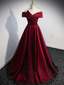 Gorgeous Wine Red Satin Off Shoulder Party Dress , Beautiful Wine Red Prom Dress
