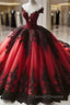 Gothic Red and Black Off the Shoulder Evening Dress Prom Dress