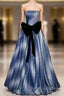 Gradient Blue Strapless Prom Dress With Bow