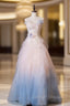 Gradient Color Strapless Tulle A-Line Long Birthday Ball Dress Beautiful Wedding Dress