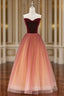 Gradient Red Tulle with Velvet Long Party Dress, Cute Floor Length Formal Dress