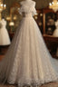Gray blue/champagne Tulle Long Prom Dress, Tulle Formal Graduation Dress