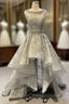 Gray Embroidery Backless Pearls Short Prom Dress