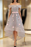 Gray Off the Shoulder Flower Prom Dress