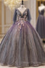 Gray Purple Tulle Sequins Appliques Quinceanera Dress