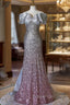 Gray Sequins Off the Shoulder Bow Prom Dress
