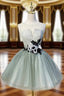 Gray Tulle Appliques Scoop Homecoming Dress