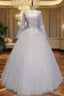 Gray Tulle Long Sleeve Backless Quinceanera Dress