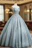 Gray Tulle Sequins Floor Length Prom Dress, A-Line Evening Party Gown