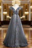 Gray Tulle Sequins Off the Shoulder Pearls Prom Dress